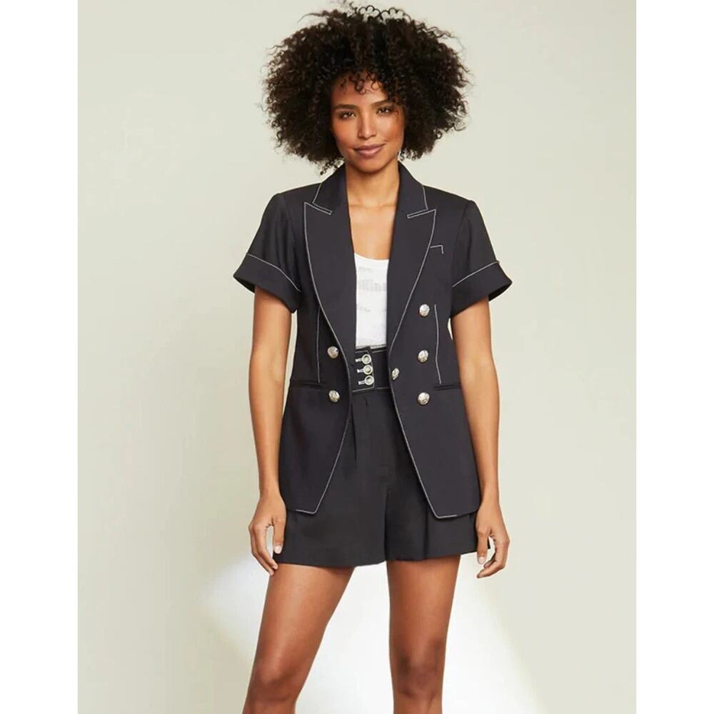 Veronica Beard EUC Navy Blue Hastings Dickey Short Sleeve Linen Blend Jacket 14